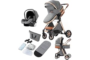 Reenborn Carrito Bebe 3 en 1, Carro Bebe con Dos Modos de Empuje Reversibles, Cochecito Bebe 3 Piezas con Marco de Aluminio, Carricoche Bebe con Diseño Plegable con Un Solo Clic (V9 Grey)