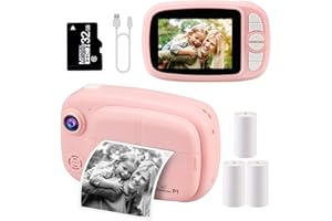 GlobalCrown Sofortbildkamera Kinder,Digitalkamera kinderkamera sofortbildkamera fotoapparat Kinder Kamera Geschenke für 3-12 Jahre Jungen Mädchen (einschließlich 4 Rollen Druckpapier und 32GB Karte)
