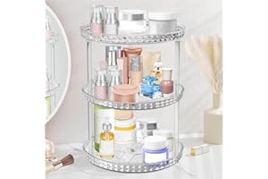 ROWNYEON Rotating Makeup Organiser, Large 3 Tier Skincare Organisers Clear Spinning Perfume Organiser Cosmetic Organizer Holder Stand for Vanity,Bathroom, Bedroom,Dressing table,Toiletries,9.25 inch