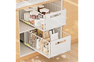 CARASTEK 2 Piezas Cajón Telescópico Cajón de Cocina Extensible Desplegable Organizador De Gabinete Extraíble Fijo con Nano Película Adhesiva Cesta Deslizante para Cocina Sin Taladrar ni Clavar (Weiß)