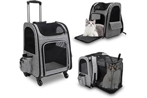 Qivine Sac a Dos Chat Transport avec Trolley, Extensible Sac à Dos Chat Pliable, Sac Dos Transport Chat avec Roues Amovibles, Respirant, pour Petits Chats Moyens Jusqu'à 15 Kg, Gris