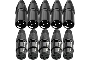 Xiatiaosann 10PCS 3 Pin XLR Solder Connector, 5 Male and 5 Female XLR Mic Snake Plug, Microphone Audio Socket for High Conductivity and Ultra-low Noise