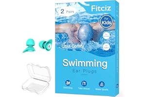 Fitciz Bouchons d'Oreille De Natation pour Enfant (Âge 8+) - Boule Quies Piscine pour Enfants - Avec Étui pour Nageurs - Confortables Imperméables (Taille Enfants, 2 Paires)