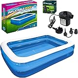 COOZi 2m Premium Family Paddling Pool for Kids + AC Electrical Air Pump – Easy to Use Inflatable Kids Swimming Pool with Self