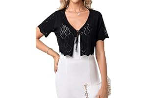 Gyabnw Damen Bolero Elegante Boleros Strickjacke Kurzarm Cardigan Aushol Festlicher Bolerojacke Schnüren Sommer