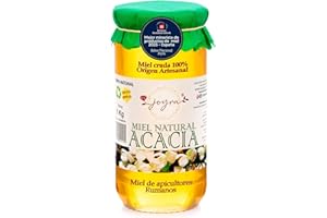JOYRA SABOR NACIONAL Miel Cruda, 100% MIel Pura de Abeja. Natural y Artesanal. 27 Variedades. Acacia, sabor de APICULTURA RUMANA. Sin Pasteurizar, conserva Polen, Enzimas y Antioxidantes. (1 KG, Miel de Acacia)