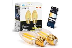 Aigostar Alexa Glühbirne E27 Edison Glühbirne 4.5W 470LM Dimmbare Retroglühbirnen C35 Smart Lampe Wlan Dimmbar 2700K-6500K App Steuern Kompatibel mit Alexa und Google Assistant. Bernstein 2 Stück