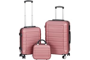 Juego o Set de 3 Maletas de Viaje - 4 ruedas dobles giratorias - Neceser - Maleta de cabina - equipaje de mano - Cerradura TSA - Ligeras - ABS - Resistentes - Asa telescópica