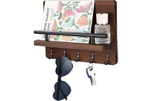 FAOKZE Porta Lettere Chiavi Occhiali in Legno con 5 ganci per chiavi, Porta chiavi in legno e porta lettere, Portachiavi da Parete in Legno, Appendichiavi Portachiavi da Muro.