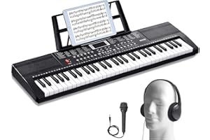 VEVOR 61 Teclas Piano de Teclado Digital Portátil 200 Tonos, 200 Ritmos con 60 Canciones de Demostración, Altavoces Duales Integrados, Auriculares, Micrófono y Pegatinas de Piano para Principiantes