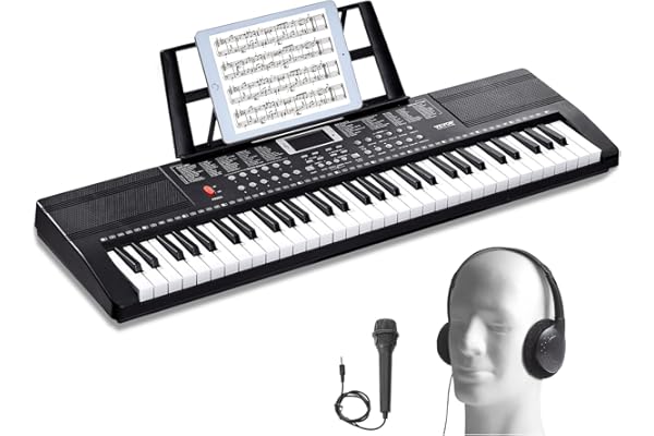 VEVOR Clavier Piano Numérique, 61 Touches, Ensemble Piano à Clavier Électrique Portable, 200 Tons, 200 Rythmes, 60 Chansons de Démonstration, Haut-parleurs Intégrés, Casque, Microphone, pour Débutants
