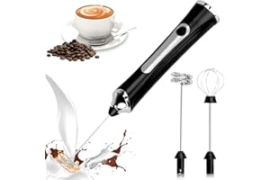 TonJin Milk Frother USB-C Rechargeable Handheld Frother Wand with 2 304 Stainless Whisks, New Upgraded 3 Speeds Coffee Whisk Frother Electric Drink Mixer for Lattes, Cappuccino, Egg, Matcha, Black