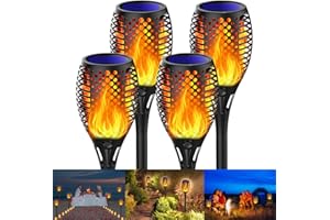 Fortand Luz Solar Exterior Llama Jardin, 4 Pack Antorchas Solares Exterior, IP65 Impermeable Inalámbricas, Interruptor Automático, Luces Solares para Exterior Jardin, Terraza, Patio, Fiestas
