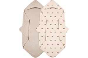 Huvhandduk baby 2-pack, muslinbomull, babyhandduk, huva, mjuk och absorberande babyhandduk med huva, lämplig för nyfödda och spädbarn 0–18 månader, 76 x 76 cm, regnbåge