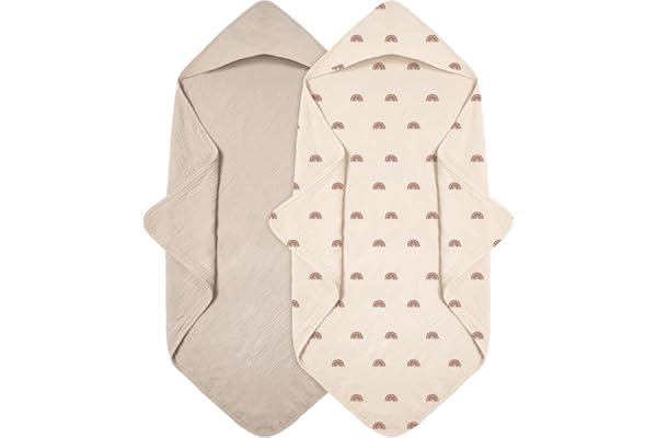 Peepeemax Serviette de Bain avec Capuche Bébé 76 x 76 cm, Cape de Bain Bébé à Capuche en Mousseline de Coton, Douce et Absorbante Sortie de Bain pour Bébés de 0 à 18 Mois, Lot de 2 (Arc-en-Ciel)