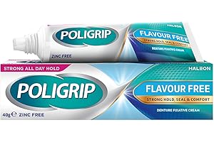 Poligrip Denture Fixative Adhesive Cream, Adhesive Flavour Free for strong all-day hold of dentures, 40g