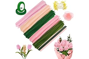 LEZEHEA 250 Pièces Fil Chenille,Cure Pipe Multicolores,Fils Chenilles Loisirs Creatifs,Cure-Pipes avec Floratape et Tige Fleur Artificielle,Ruban Cadeau,Papier Cadeau,Bricolage Bouquet de Fleurs (Rose)