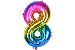 DBMOON 40" Giant Rainbow Helium Foil Number Balloons Self Inflating 0-9, Large Number 8 Balloon Gradient for Girls Boys Birthday Party Decorations/Anniversary Supplies - Number 8