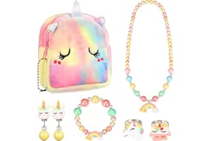 Photect Einhorn Handtasche Schmuck Set für Mädchen inklusive Regenbogen Halskette Armband Einhorn Handtasche Ringe Ohrringe Kinderschmuck Geldbörse für Prinzessin Party Geburtstagsgeschenke