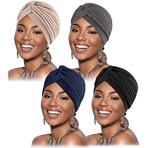 CaiJianYuLin 4 Pezzi Turbante Chemioterapia Turbante Donna Berretto di Cotone Morbidi Foulard per Capelli Bandane per Capelli Tappi Copricapo Chemio Turbanti Foulard Chemioterapia Donna per Capelli