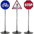 The Magic Toy Shop Toy Road Signs for Kids – Set of 3 Traffic Signs for Road Safety – Easy to Assemble, Lightweight & Sturdy – Educational Role Play Toys for Home, Outdoors & Schools