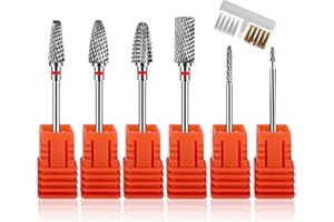 MOVYEE 7 Pièces Embout Ponceuse Ongles en Carbure de Tungstène,3/32 Pouces Forets à Ongles Professionnelle Grain Moyen Éliminer Gel Acrylique Cuticule (Style 3)