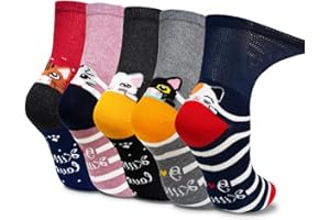 LOFIR Chaussettes Fantaisie Filles Coton: Modèle Animal Motif Soquettes Chat Chien Chaussettes Enfants Drôles et Mignon 5 Paires
