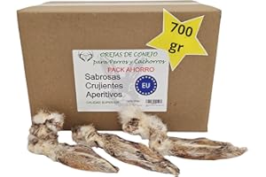 ARTISAN GIFT CO Snacks Naturales para Perros – 100% Carne Sabrosa Deshidratada, Apto para Dieta Barf - Orejas de Conejo para Perros - 700 gr