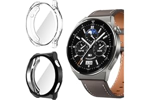 ToVioc [2 Stück] Hülle mit Schutzfolie Kompatibel mit Huawei Watch GT 3 Pro 46mm, Anti-Kratzfest, Vollschutz Shell, Flexible TPU Schutzhülle für Huawei Watch GT 3 Pro 46mm - Schwarz & Transparent