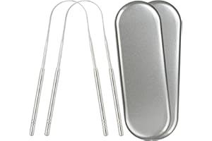 Gaia Guy Raschietto per lingua in acciaio inox con custodia in metallo, confezione da 2, senza plastica, per adulti, pulisci lingua per l'igiene orale e la cura della terra