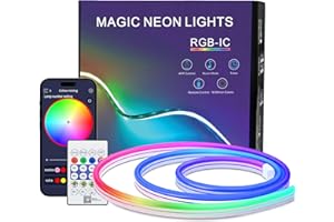 PSTAR Neonowa taśma LED 1m, wodoodporna taśma LED RGB IP67, neonowa lampa linowa z aplikacją i pilotem, kształty DIY, synchronizacja muzyki do salonu, sypialni, dekoracji ściennych, dekoracji do gier