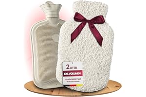 ‎EASY AND GREEN Kuschel Wärmflasche Made in Germany mit Bezug aus extra weicher Bio-Baumwolle - Teddy Wärmflasche Hot Water Bottle lange warm zur Schmerzlinderung - easy and green® (2 L)