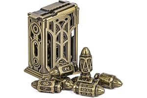 cusdie 7-Die Bullet-Shaped Metal Dice Set DND Dice Set in Metal Clip Case for Dungeons and Dragons TTRPG Role Playing Dice Game(Bronze)