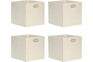 ArcaGuru 13x15x13 Storage Cube Bins, Foldable Fabric Organizer Bins Storage Cubes Baskets Box Drawers for Shelves, Closet, Wardrobe, Bookshelf, 4 Pack, Beige