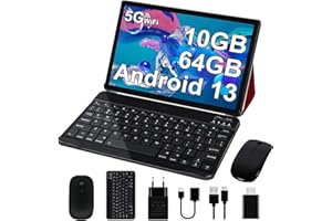GOODTEL Tablet Android 13 da 10 pollici 10GB RAM + 64GB ROM (1TB TF) Quad-Core con |5G + 2.4G WiFi |GPS |Bluetooth 5.0 |8MP + 5MP, Touch Tablet con custodia, tastiera e mouse - Rosso