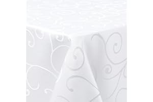 ‎HOMAXY Homaxy Tischdecke Abwaschbar Rechteckig 140x240cm Polyester Tischtuch Tafeldecke Jacquard Tischwäsche Ornamente Schmutzabweisend Pflegeleicht, Weiß