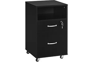 Yaheetech Cajonera Escritorio con Ruedas Cajonera de Oficina con 2 Cajones Archivador Móvil con Cerredura y Llave para Carta A4, Negro 40×40×65,5cm