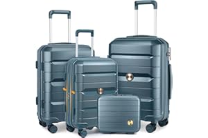 Sea choice Set Valise 3 de Voyage 20/24/28'' PP Rigide Bagage Trolley avec 4 Roues Doubles et Serrure TSA et Vanity, 55cm Bagages Cabine Extensible