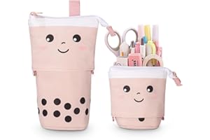 Xespis Trousse Crayon Télescopique, Trousse Scolaire à Fermeture éclair, 2 en 1 Trouse sur Pied, Trousse Scolaire Fille, Trousse Kawaii, pour Garçons Filles Etudiants et Fournitures de Bureau(Rose)