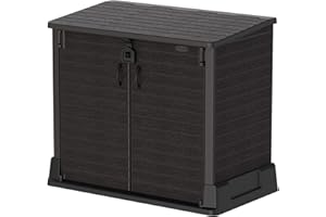 Duramax Cedargrain StoreAway 850L Abri de jardin en plastique, Abri pour poubelles, Coffre de poubelle à roulettes, Idéal pour les poubelles de 2x 120L, 130 x 74 x 110 cm, gris foncé