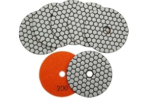 SHDIATOOL Diamante Lucidatura Pad 7 Pezzi Grana 200 per Lucidare a Secco Marmo Granito Pietra Ceramica Dia 100mm/4 Pollici