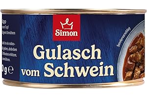 ‎SIMON SIMON Delikatess Schweinegulasch 300 g I Zartes Fleisch in herzhafter Sauce I Fertiggericht in recyclebarer Konserve I Authentische Hausmannskost