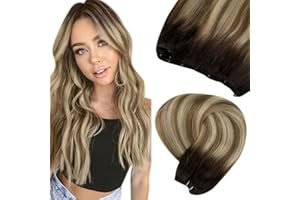 LaaVoo Extension Capelli Veri Microring Beads Balayage Marrone Scuro a Marrone Chiaro e Biondo 50g 40 cm EZE Micro Weft Capelli Veri Umani Extension Micro Rings Naturali #3/8/24