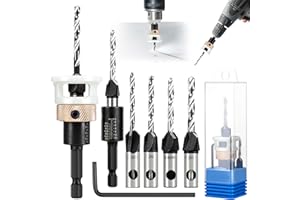 JAWELL Set di 6 punte per svasatura conica, Svasatore per Legno con arresto di profondità, punta per legno con attacco esagonale da 1/4", Svasatura a 82°, HSS-M2, per Lavorazione del Legno