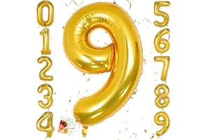 Unisun 40inch Number Balloon, Golden Helium Foil Balloon 0 1 2 3 4 5 6 7 8 9 Big Numbers Balloons, Age Balloons Birthday Party, Romantic Occasions, Wedding, Anniversary Supplies Decoration
