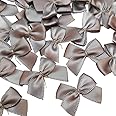 Chenkou Craft 60Pcs Mini Satin Ribbon Bows Flowers 1" x3/4" Appliques DIY Craft (Gray)