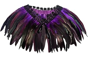 keland Damski szal z piórami naturalnymi piórami na Halloween, czarne ponczo z kołnierzem, liliowy, jeden rozmiar