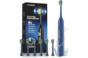 OASISMILE Sonic Electric Toothbrush for Adults, 42000 VPM Electric Toothbrush with 6 Brush Heads, 4 Cleaning Modes, 120 Days Battery Life, IPX7 Waterproof Sonic Toothbrushes Built-in Smart Timer (Blue)