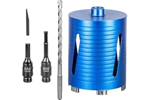 SALI Diamond Core Drill Bit Set - 127mm x 150mm Long Turbo Laser-Welded Segments for Concrete, Brick, Block, Stone Masonry, Granite - SDS & Hex Shank Adapter, Centre Drill Bit