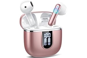 CILLSO Cuffie Bluetooth, Auricolari Bluetooth 5.4 con 4 ENC HD Mics Immersivo, 40Ore Mini Cuffie Wireless Cancellazione Rumorecon, Touch Control, LED, IP7 Cuffiette Bluetooth per Androide/iOS, Oro Rosa